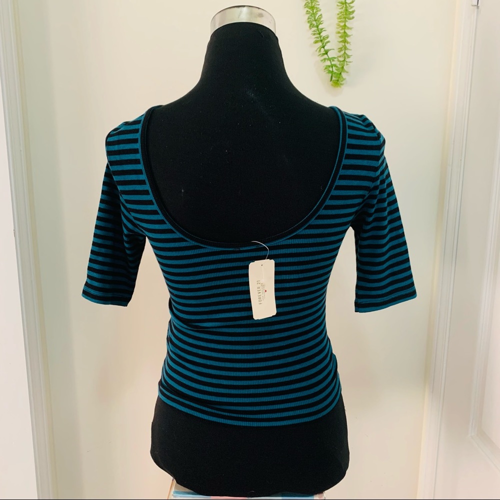 Forever21 Rugby Ribbed Stripes Deep Back Cut Crop Top Size Large - Picture 5 of 11